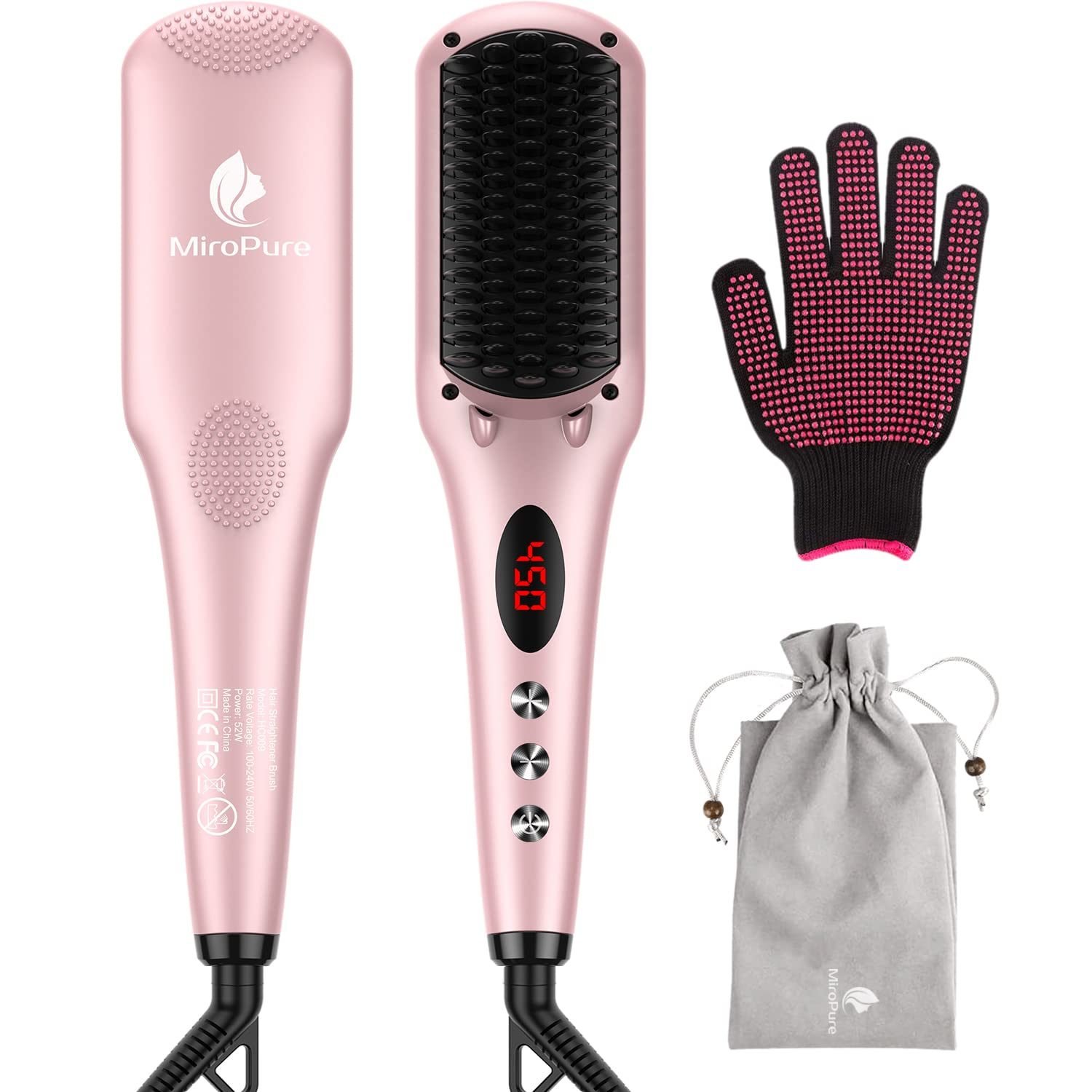 Enhanced Hair Straightener Heat Brush by MiroPure, 2-in-1 Ceramic Ionic Straightening Brush, Hot Comb with Anti-Scald Feature, Auto Temperature Lock & Enhanced Hair Straightener Heat Brush by MiroPure, 2-in-1 Ceramic Ionic Straightening Brush, Hot Comb with Anti-Scald Feature, Auto Temperature Lock &